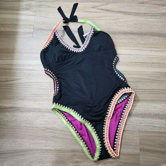 Bar III Size XL Be-Weave It Cut Out Maillot One Piece Swimsuit Black NWT $88 - Picture 2 of 9